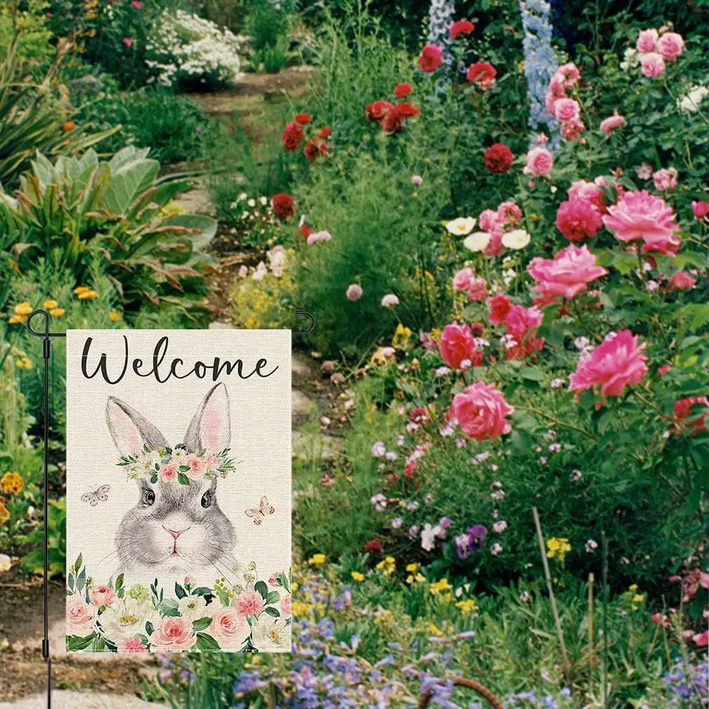 PANDICORN Easter Garden Flag 12x18 Inch Double Sided Spring Bunny Flower Floral Decorations Small Vertical Welcome Seas