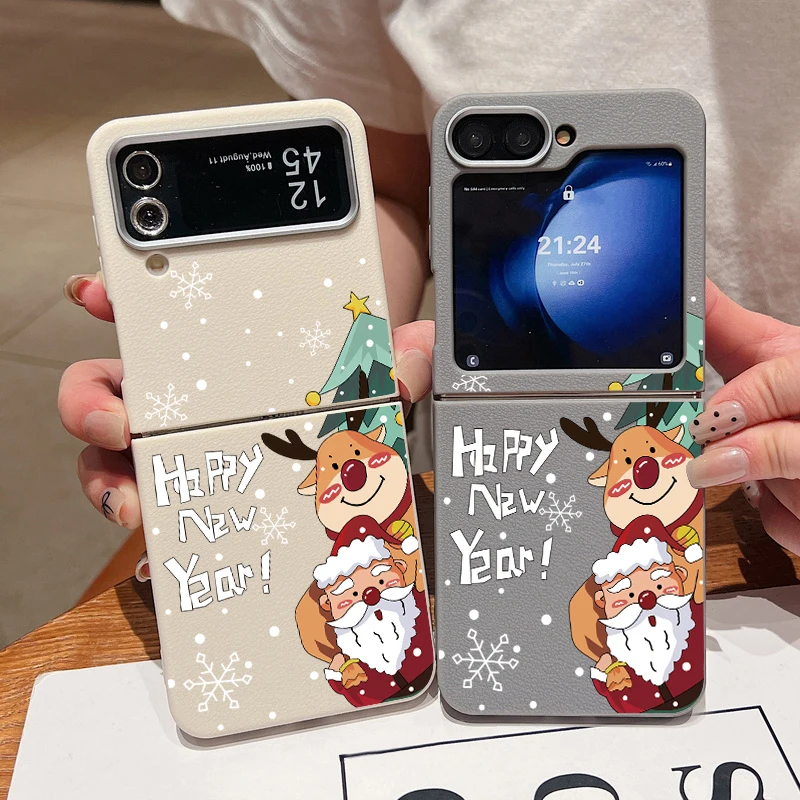 Для Samsung Galaxy Z Flip 6 5 4 3 Чехол с текстурой кожи Мягкий силиконовый чехол Санта-Клауса