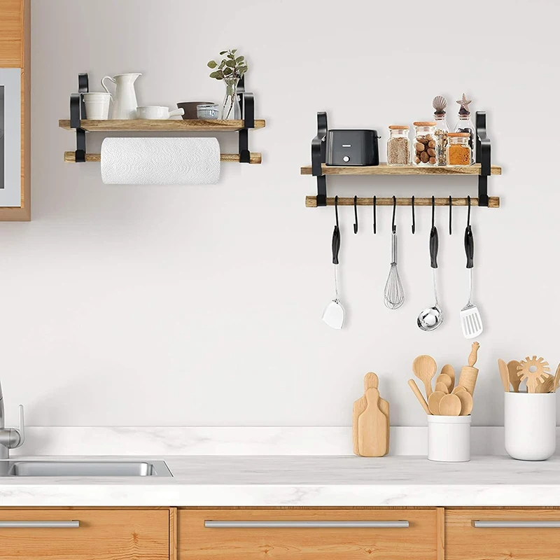 Настенная вешалка с плавающей полкой для хранения в деревенском стиле