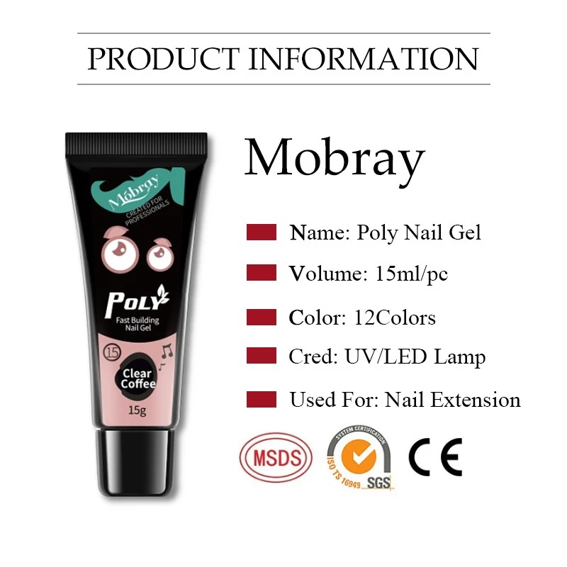 Mobray Poly Nail Gel For Extension Pink Clear Nail Polish Semi Permanent Glitter Acrylic Building Gel For Manicure UV Polygels images - 6