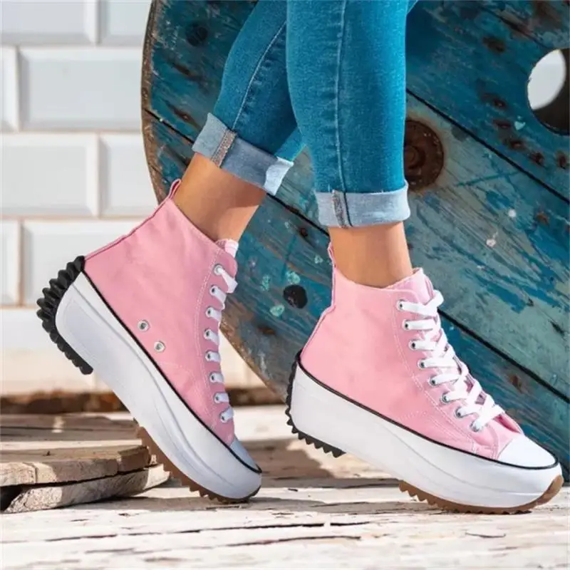 

2022 New Women's Shoes Fashion Casual Trend Solid Color Canvas High-top Thick-soled Comfortable All-match Sneakers 6KF112