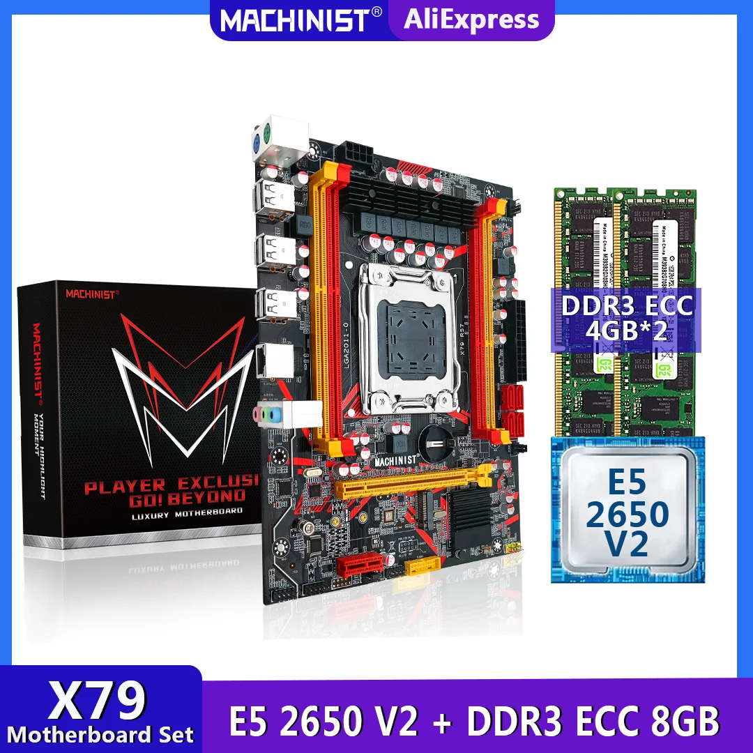 MACHINIST-Juego de placa base X79 LGA 2011, procesador Intel Xeon E5 2650 V2, de 8GB CPU (4G x 2), DDR3, ECC, RAM M.2, NVME, X79-RS7