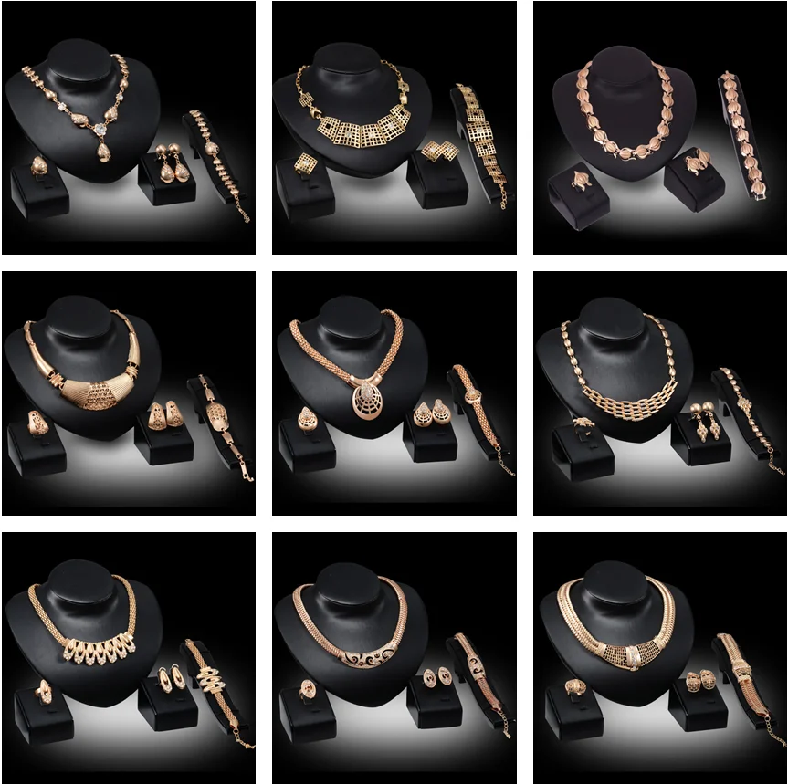 

Ladies Jewelry Set New Imitation Pearl Four Piece Earrings Necklace Bracelet Ring Rhinestone Chain Necklace Earrings Bridal