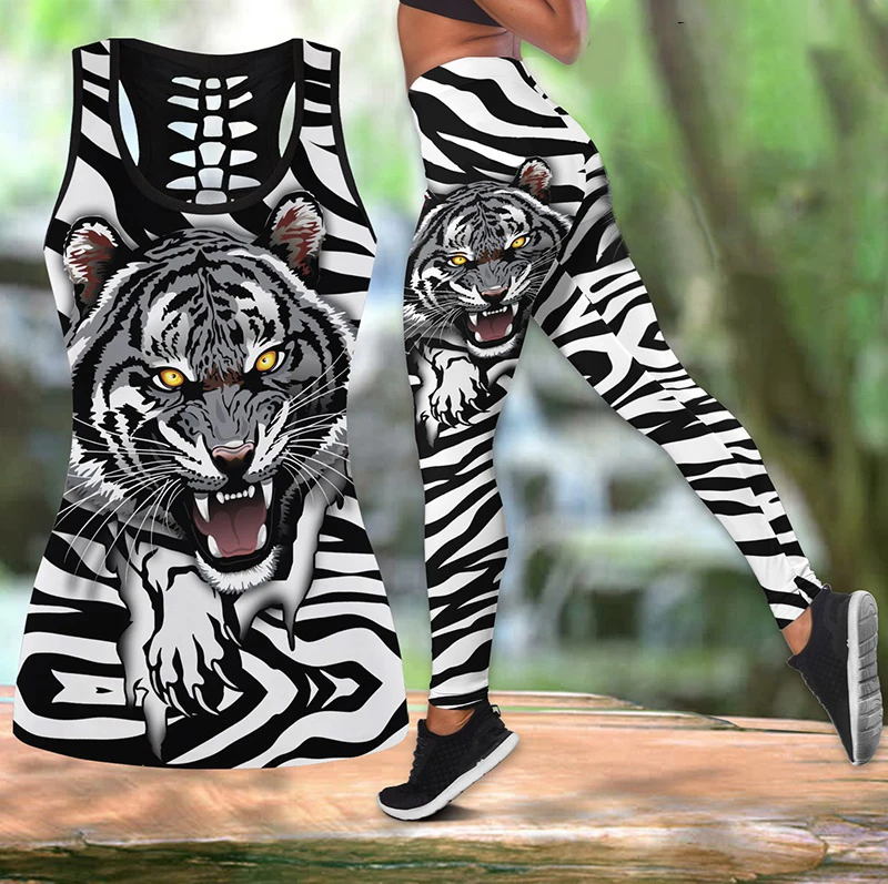 

Tiger Yoga Outfit for Women 3D Printed Workout Leggings Fitness Sports Yoga Pants Tank Top Yoga Set 5 Styles
