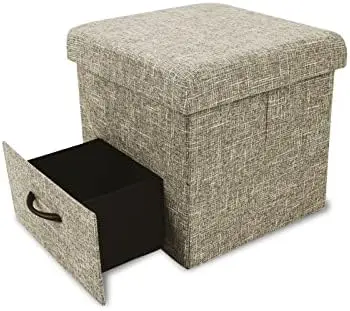 

Ottoman Cube, Linen Ottoman with Drawer, Small Coffee Table, Foot Rest Stool Seat, Folding Toys Chest,2PS Storage Ottoman Bench