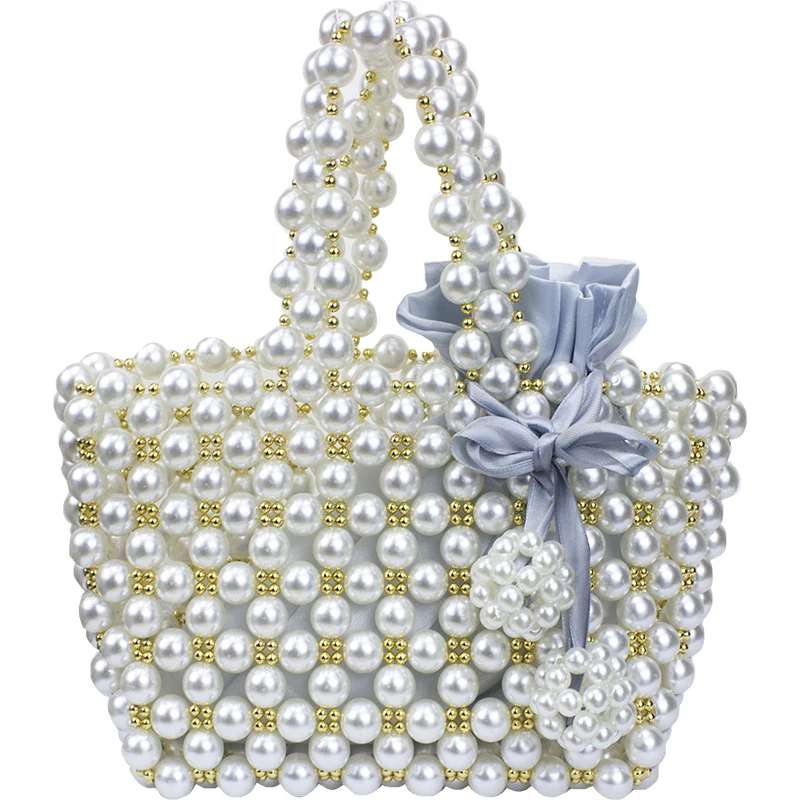 

Summer Fashion Handmade Beaded Finished Pearl Bag New Large Capacity Female Handbag Square Woven Street Shooting Retro Handbag