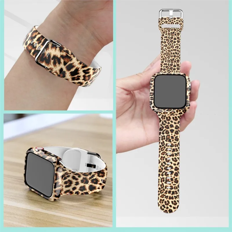 

Printed Silicone Strap For Apple Watch band 45mm 40mm 41mm 44mm 38/42mm correa bracelet+Box+Glass+Case iWatch Series 7 6 5 4 Se