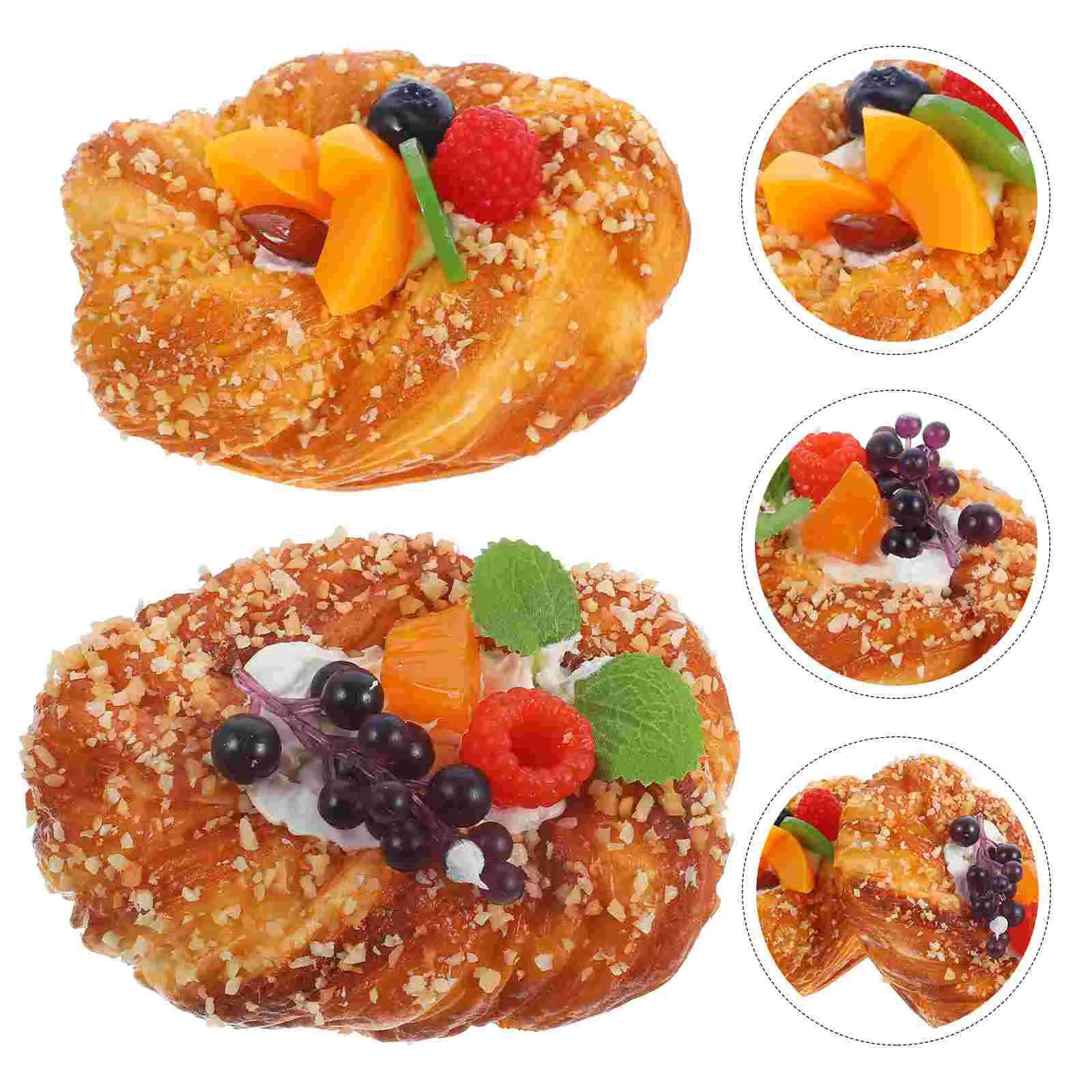 

2pcs Simulated Bread Realistic Dessert Shop Display Bread Models Baking Food Models Faux Bread Models