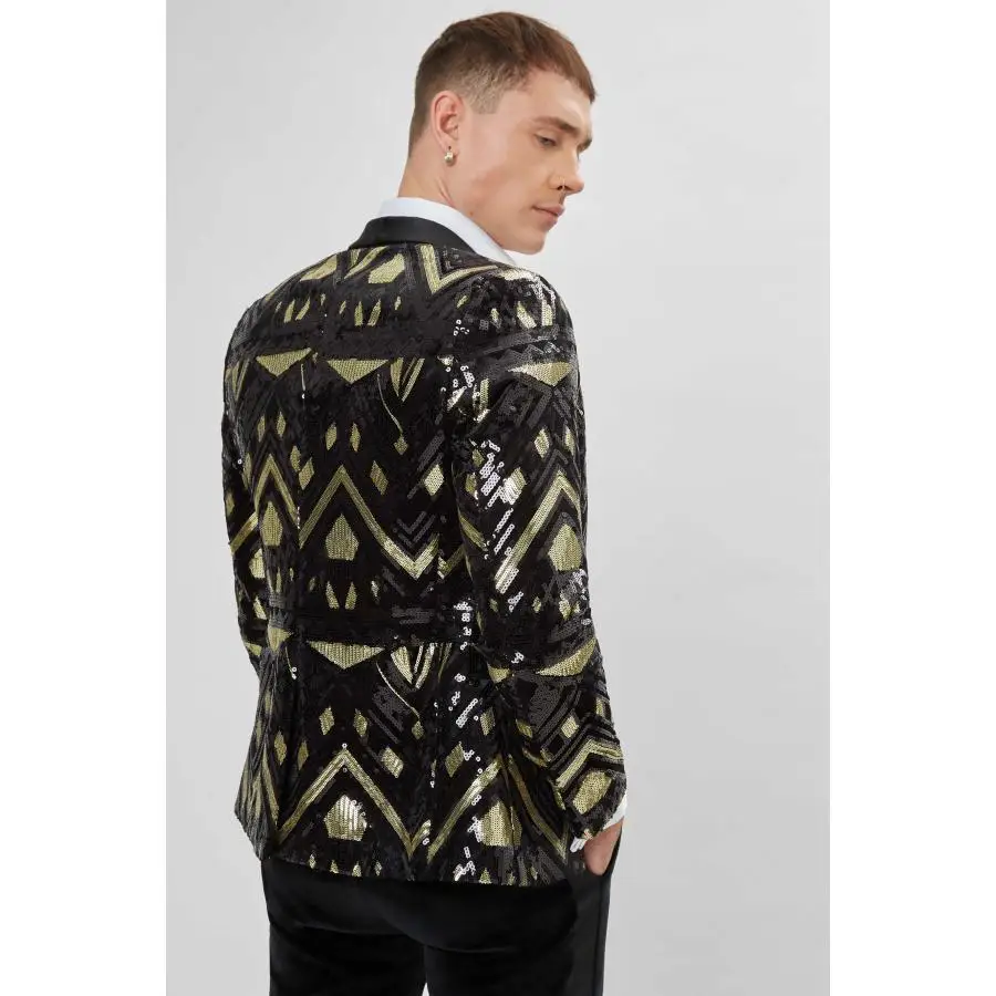 Певец концертная сцена вечерняя вечеринка блейзеры с блестками золотые черные