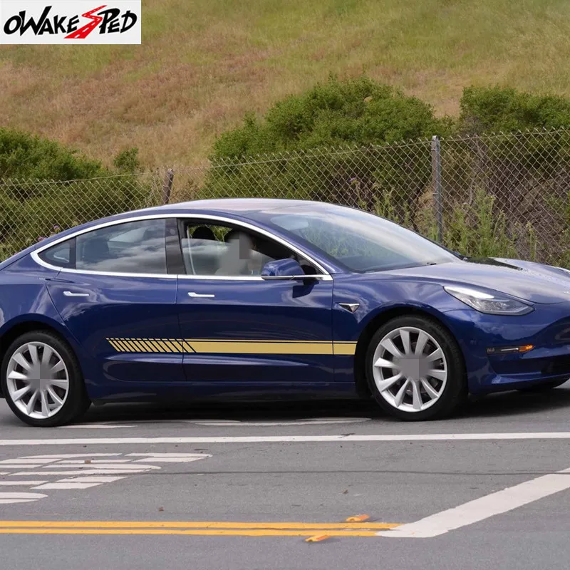 2 шт. для Tesla Model 3 S X P100D боковая юбка на дверь автомобиля длинные полосы наклейки