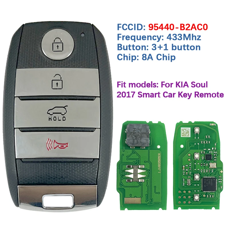 

CN 051260 Смарт-пульт дистанционного управления послепродажного обслуживания, чип 8А, 433 МГц, FCC 95440-B2AC0, управление без ключа для KIA Soul 2017