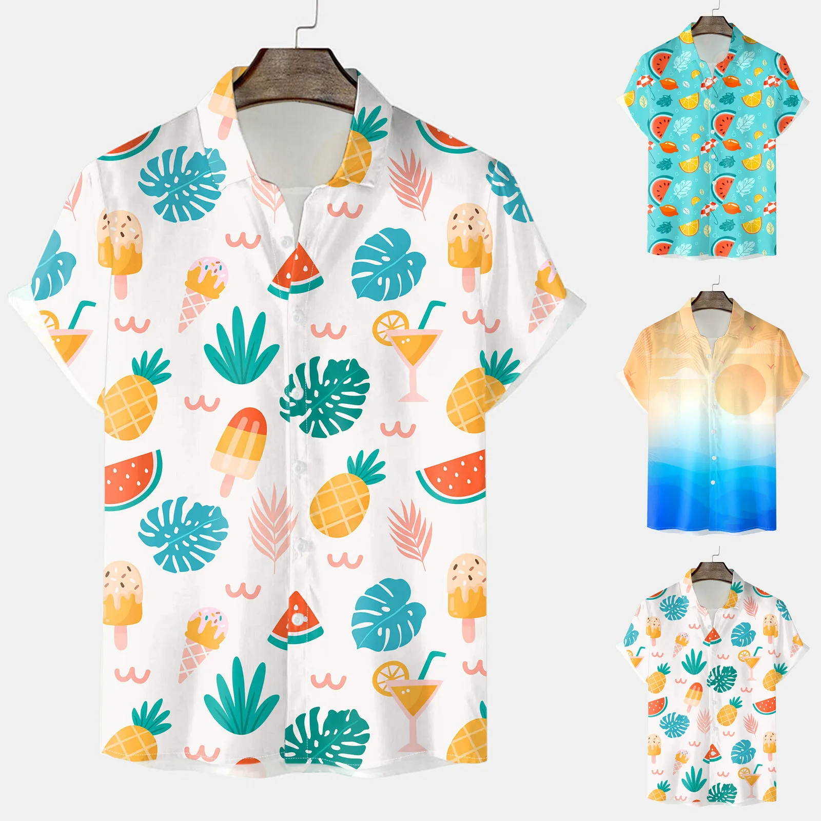 

Men Casual Short Sleeve Spring Summer Turndown Neck 3D Printed Shirts Fashion Top Blouse Shirts Western Cowboy Shirts Men