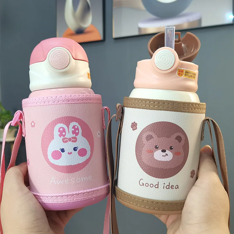

New Cartoon Children'S Thermos Cup A Cup Of Double Cover 316 Stainless Steel Baby Kindergarten Students Portable Kettle