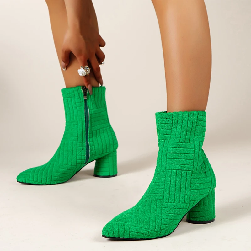 

2023Autumn New Roman Womens Short Boots Simple Zipper Warm Plus Fleece Outdoor Casual Womens Thick-soled Ankle Boots Botas Mujer