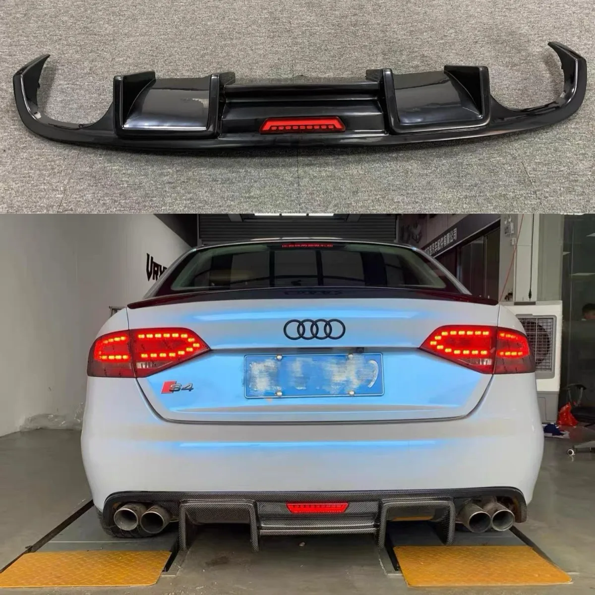 

Задний бампер, диффузор для Audi A4 B8 B8.5 Sport 2009-2016, 4-дверный автомобильный диффузор, спойлер, черный карбоновый цвет/ПП