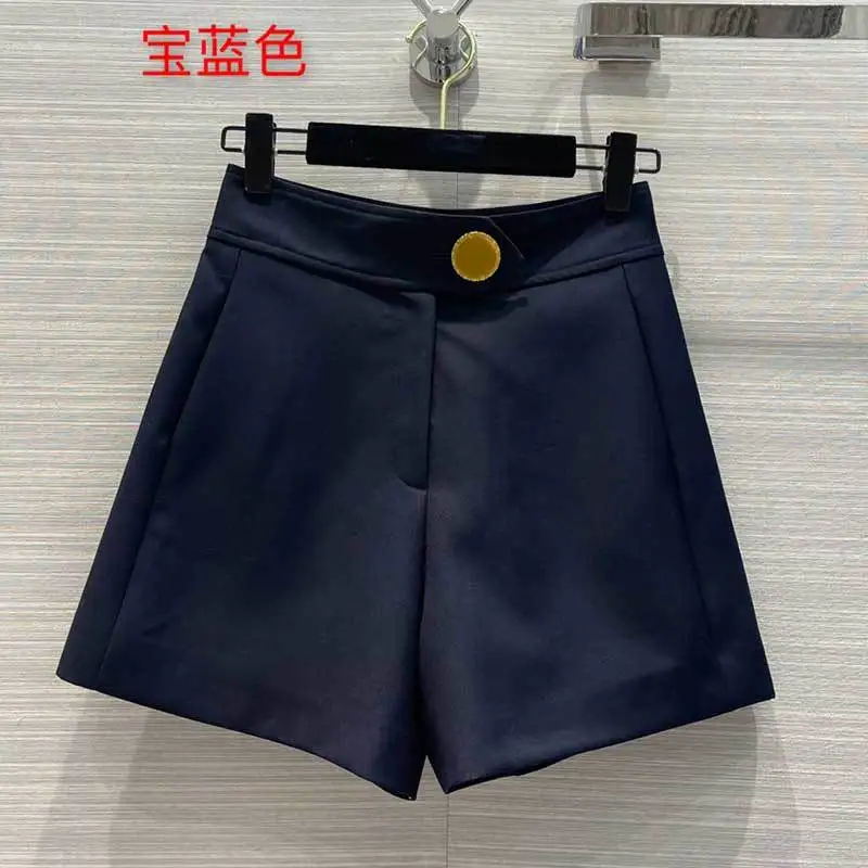 

23SS New Fashion Twill TR Blend Shorts Runway High Waist Single Button Wide Leg Shorts Temperament Chic Women Clothes 2Color