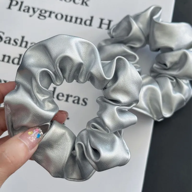 

Silver Leather Large Intestine Hair Ties Y2k Punk Personality Scrunchies Headwear High Ponytail Hair Band Hair Accessories