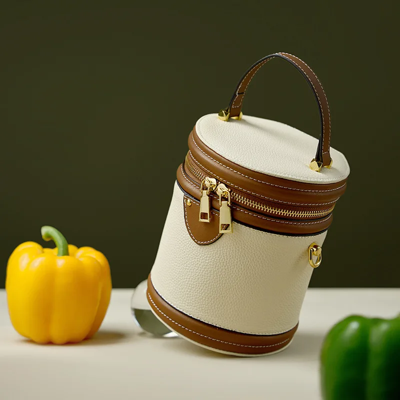 2023 New Cylindrical Niche Design Single Shoulder Crossbody Female Portable Bucket Bag