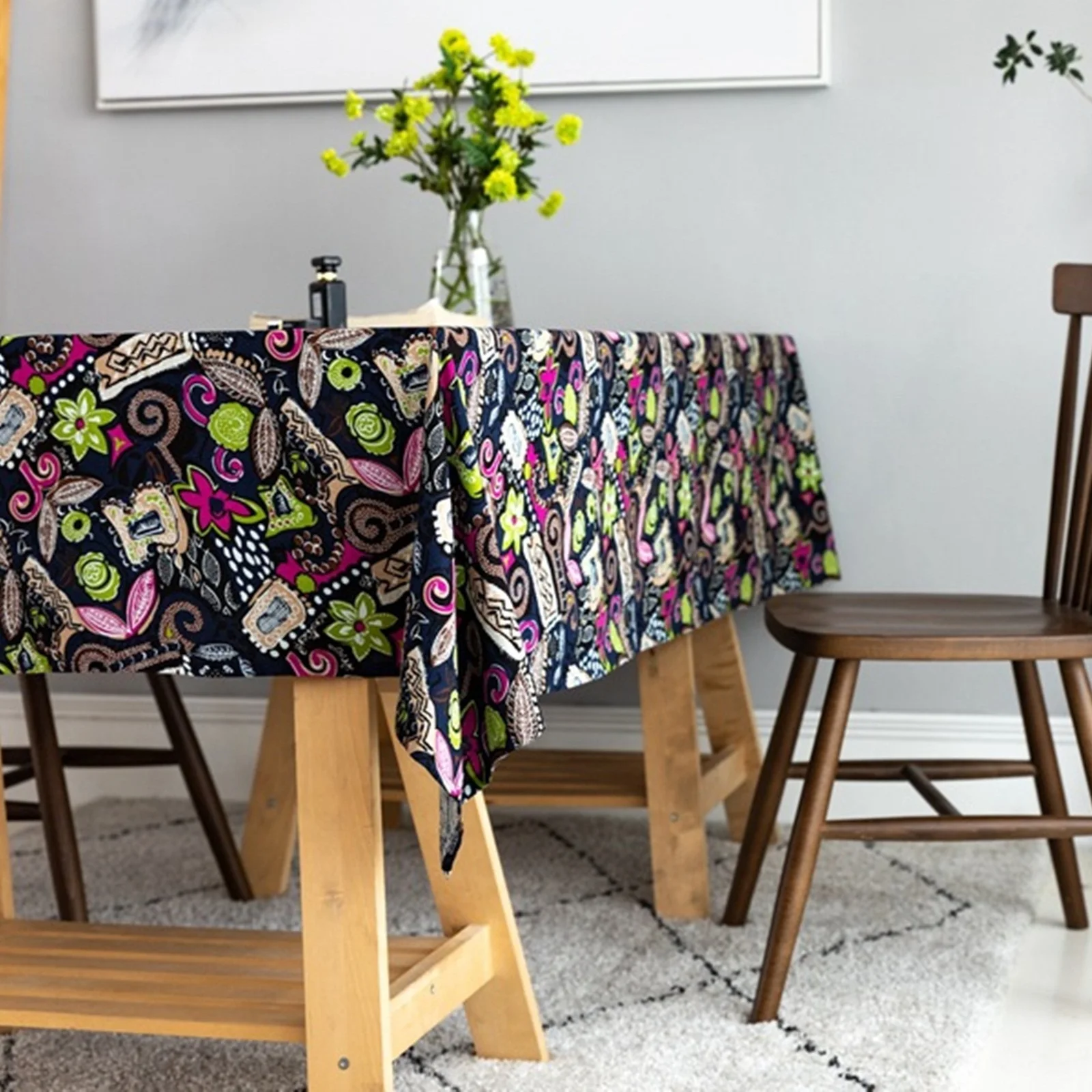 

Cotton Tablecloths, Waterproof Table Covers Flower Blue Dining Table Coffee Table Deco