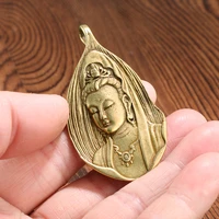 do old bronze guanyin pure copper keychain pendant one leaf bodhisattva men women necklace accessories ornaments