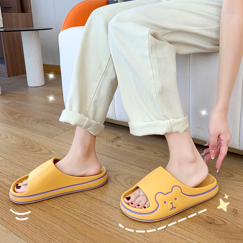 

Cute Bear Slippers for Women Summer Home Bathroom Non-skid Couple Thick Soled Sandals Indoor Shoes
