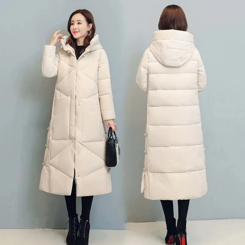 

Down Cotton Jacket Women Autumn Winter 2023 New Large Size Retro Hooded Long Cotton Coat Fashion Leisure Thickened Parkas Womens