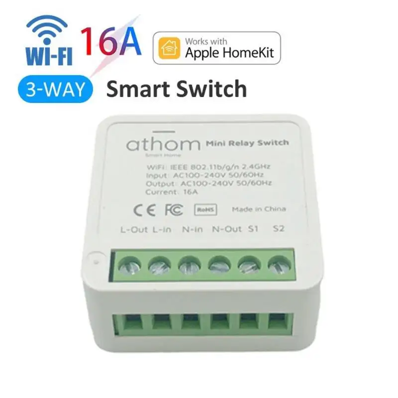 

Реле Wi-Fi для Homekit, 3-сторонний смарт-выключатель для домашнего использования, 16 А, С Alexa Google Home