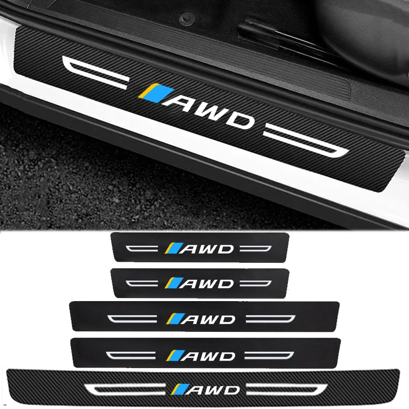 

Защитные наклейки из углеродного волокна на пороги автомобиля Volvo AWD Badge, полоски на порог багажника, защита от царапин