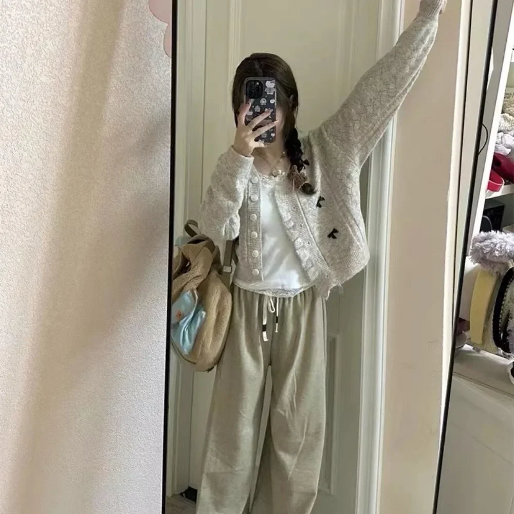 Милый Свитер В Молочном Стиле И Повседневный Комплект Брюк Женский Полный Из