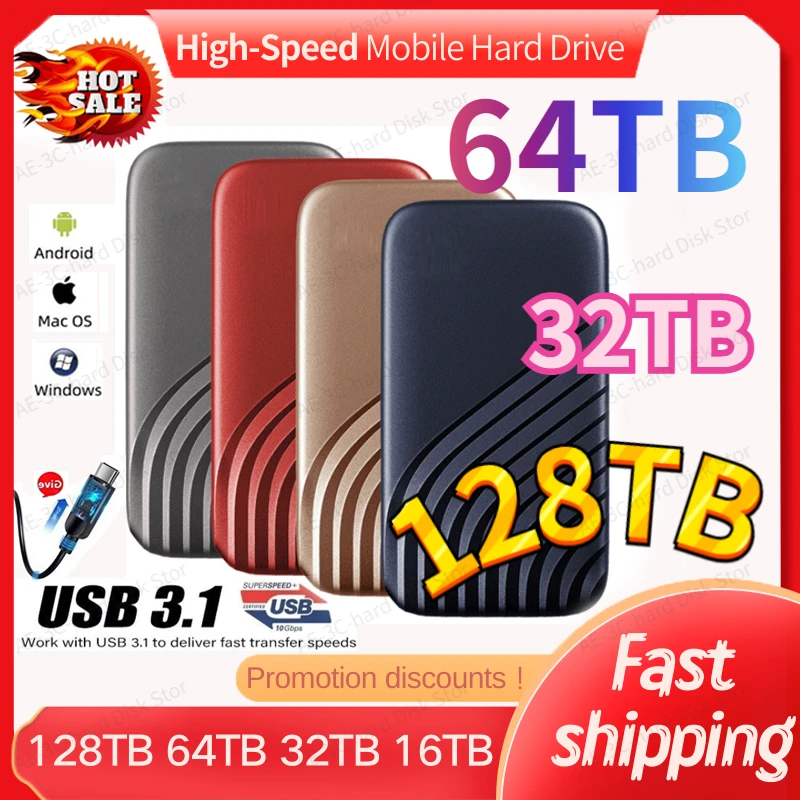

64TB Portable Original High-speed 500GB SSD 128TB 16TB External Hard Drive Mass Storage USB 3.0 Interface for Computer Laptops