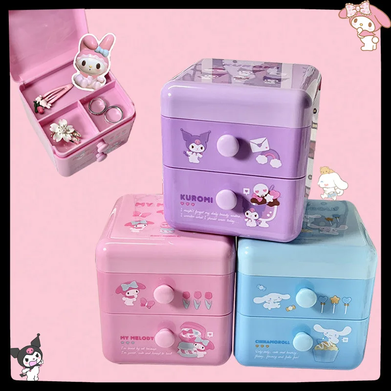 

Kawaii Sanrioed My Melody Storage Box Cinnamoroll Kuromi Anime Jewelry Organizer Makeup Container Cosmetic Boxes Office Supplies