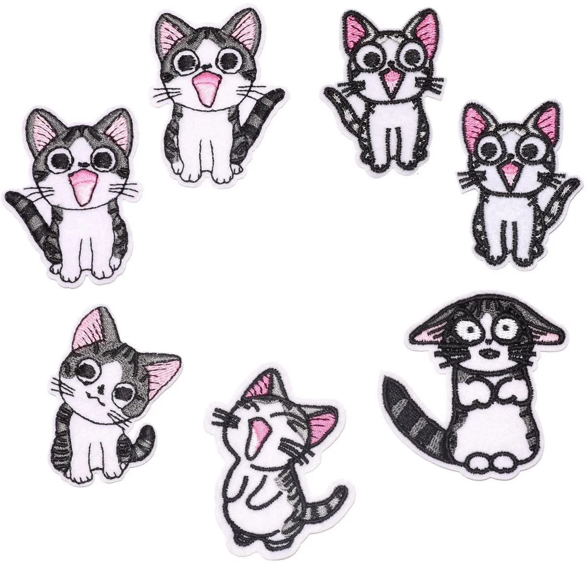 

7Pcs/lot Cute Cat Series Ironing Embroidered Patches For on Clothes Hat Jeans Sticker Sew-on Ironing Patch Applique DIY Badge