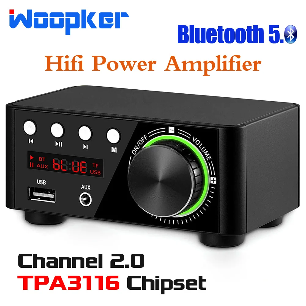 

Усилитель мощности Woopker, Bluetooth 5,0, Hi-Fi, 50 Вт, 2 канала, Tpa3116, 2,0 дюйма