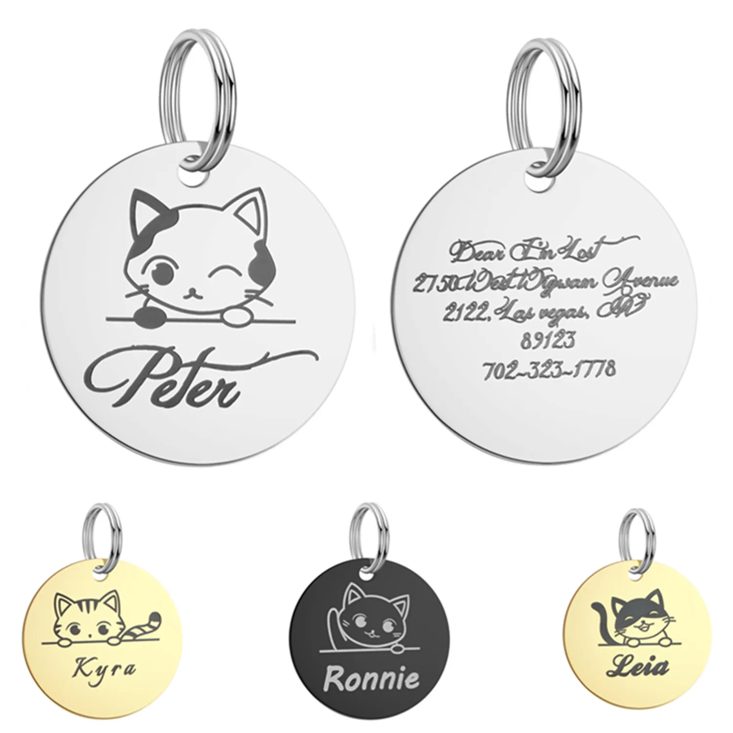 

Chereda Cat Custom Engrave Tag Id Pet Silver Stainless Steel Pet Id Tag Pendant For Dog Tags Pet Collar Anti-lost Metal Keyring