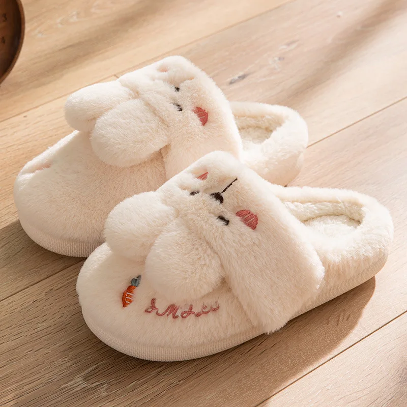 Cartoon Rabbit Slippers Cute Style Women Home Cotton Shoes Soft Comfortable Thick Sole Autumn Winter Couple Indoor Plush Slipper