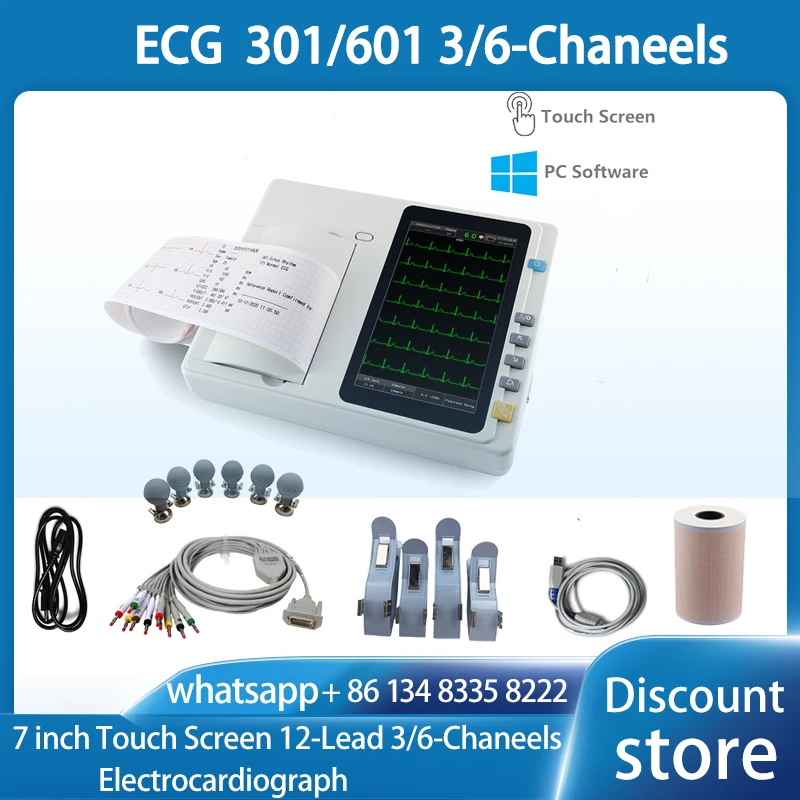 

7-дюймовый сенсорный экран ECG301 /ECG601, цифровой 3/6 канальный 12-контактный ЭКГ/ЭКГ аппарат, электрокардиограф, оптинальное программное обеспече...