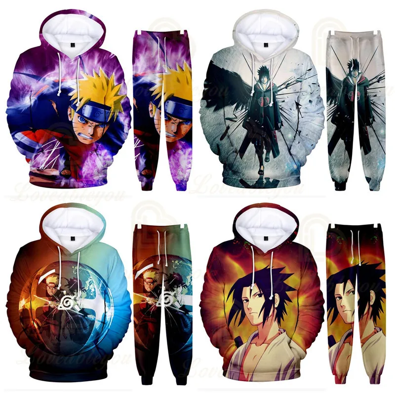 

Naruto 2pcs/set Tracksuit Hoodies and Sweatpants 2 Piece Suit Uchiha Itachi Harajuku Sets Hip Hop Sweatshirt and Jogging Pants