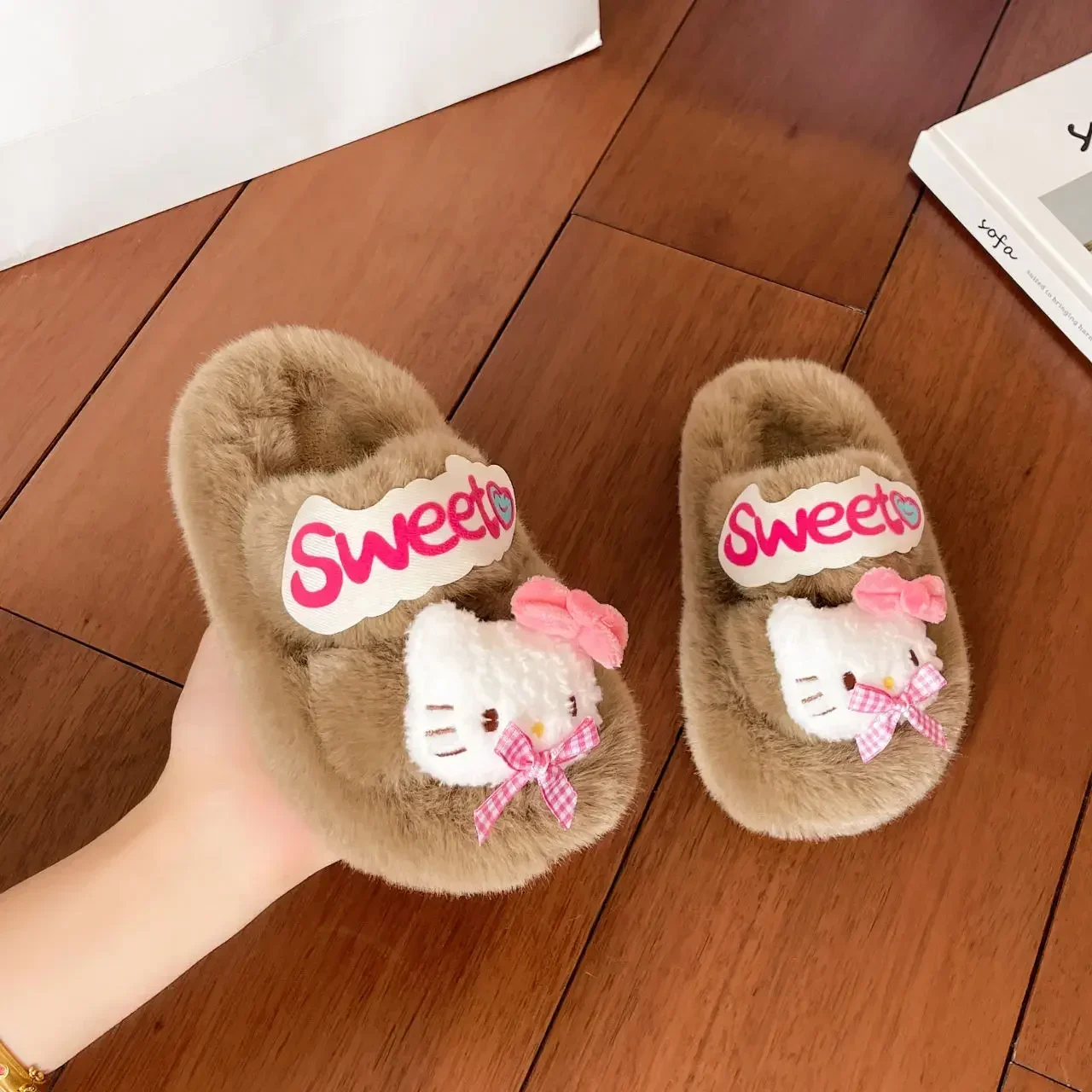 Милые теплые тапочки Sanrio в стиле аниме Hello Kitty Kawaii домашние мягкие детские милые с