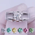 Роскошное бриллиантовое кольцо для мужчин, 1 карат, синее, зеленое, желтое, розовое, красное, классический стиль, серебряные ювелирные украшения S925 пробы