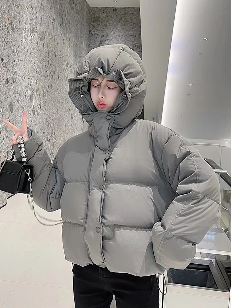 Зимний тренд фиолетовая утолщенная теплая укороченная куртка на молнии с 90%