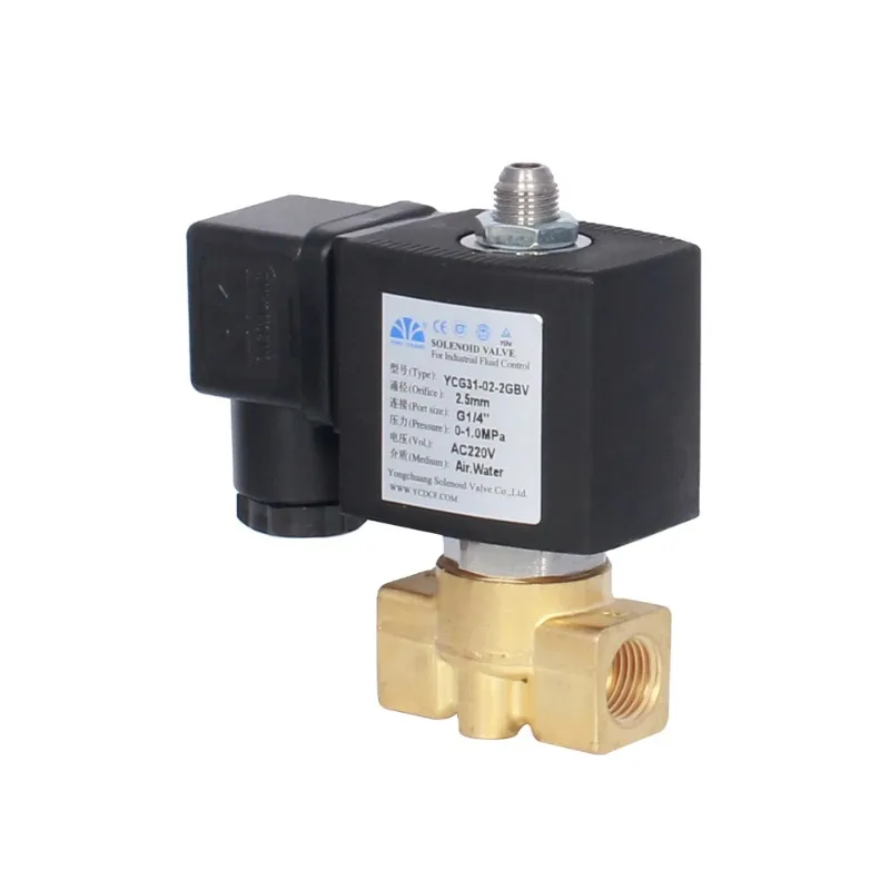 Yongchuang YCG31 3-сторонний 3/2 латунный соленоидный водяной мини-клапан из нержавеющей