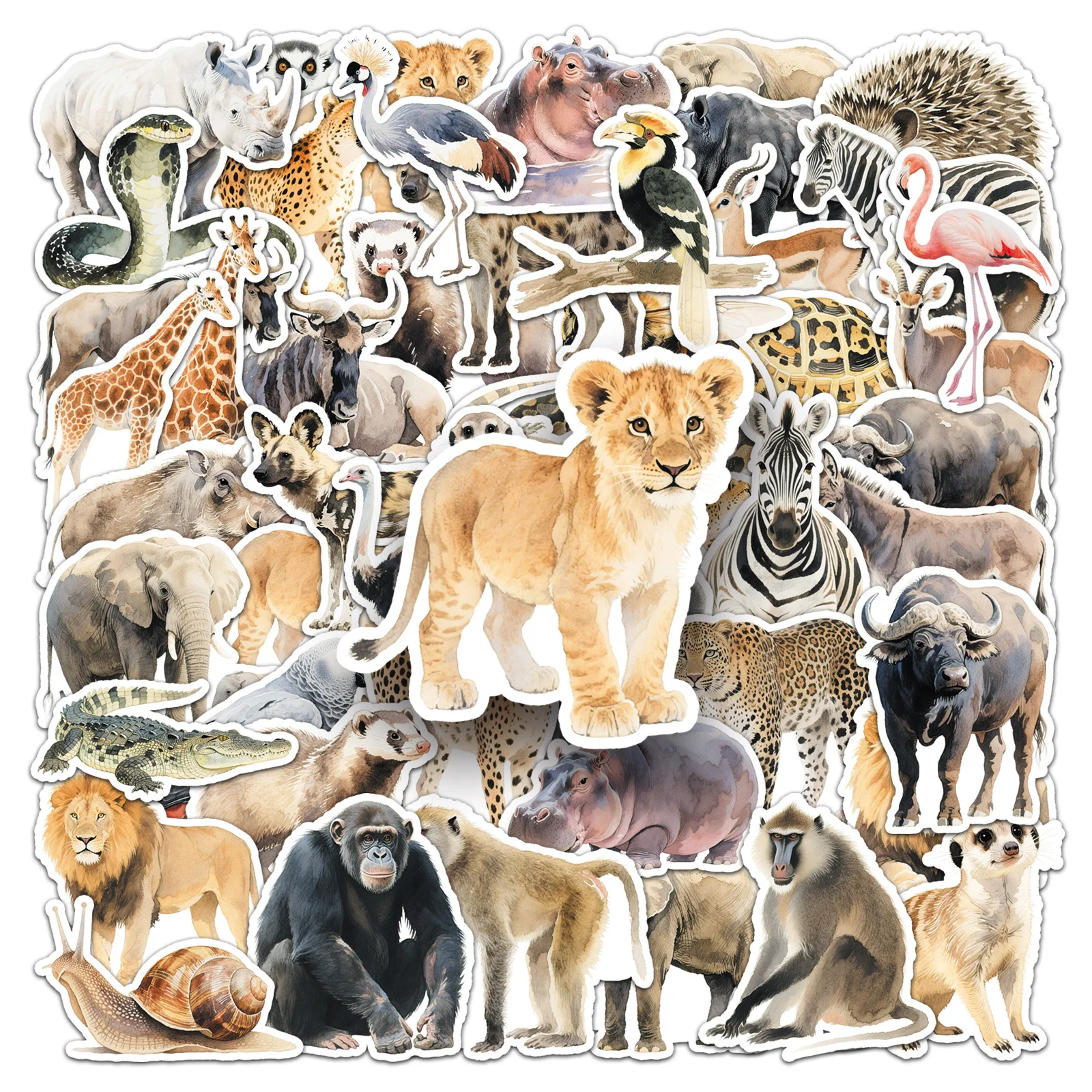 

Набор из 50 водонепроницаемых наклеек с животными