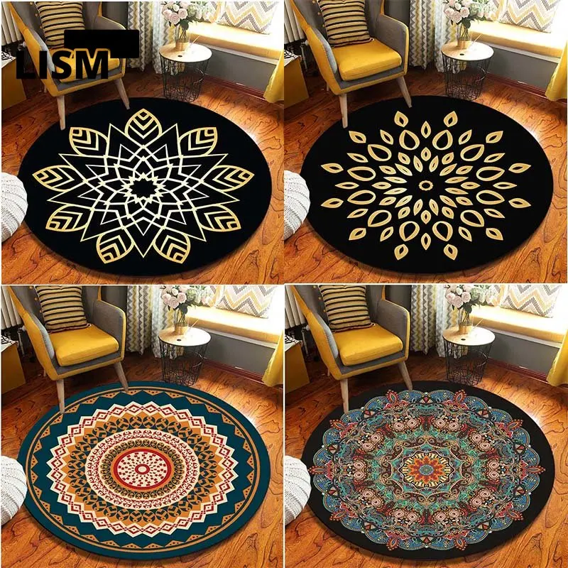 

Mandala Round Carpet for Living Room Decoration Bedroom Floor Area Rug Doormat Entrance Decor Chair Floral Kitchen Anti-slip Mat