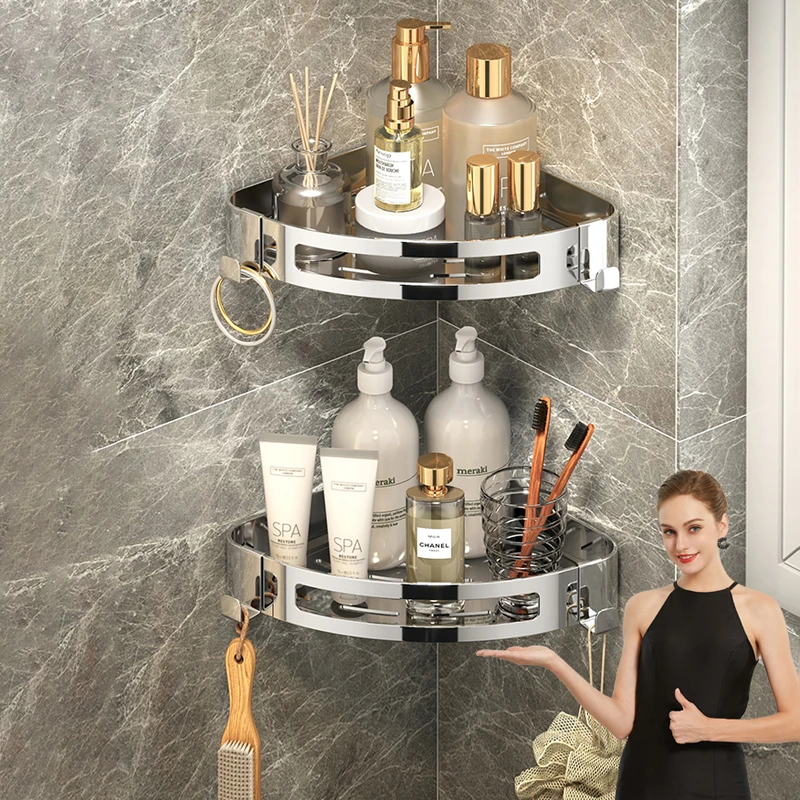 

Полка-органайзер ZHAYA для ванной комнаты, стеллаж для хранения душа, серебряные угловые полки, Настенный алюминиевый держатель для шампуня, б...