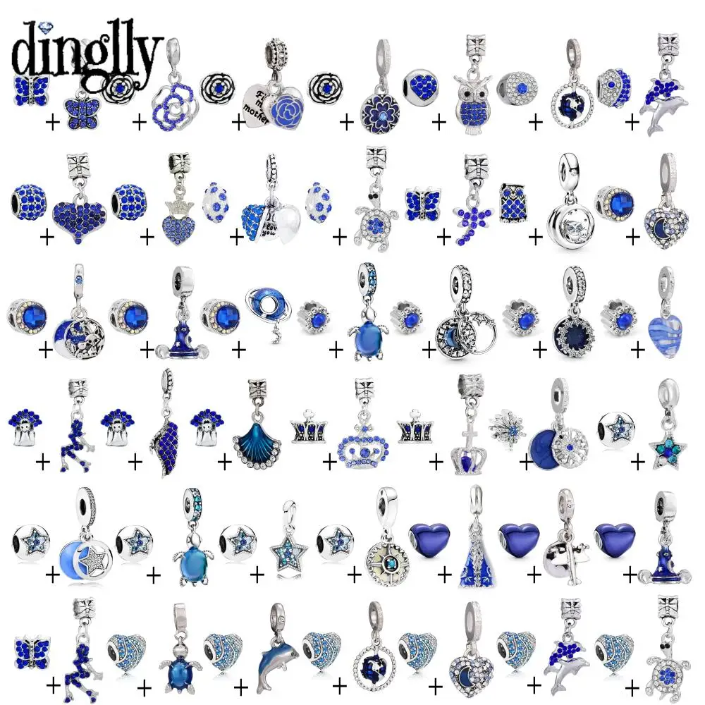 

Dinglly 2pcs/lot Blue Ocean Beads Spindrift Sea Turtle Charm Fit Diy Bracelet Star Moon Crown Pendant Handmade Jewelry Accessory