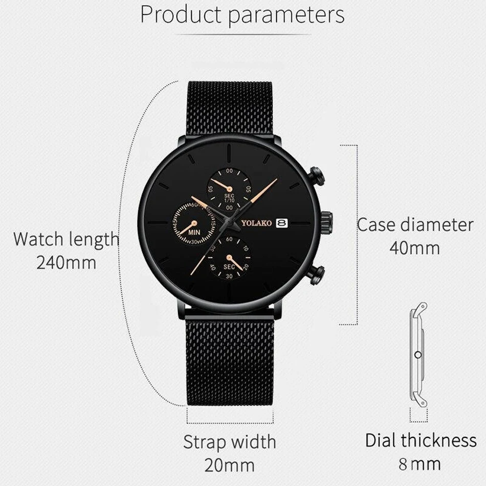 Часы наручные мужские с сетчатым браслетом Модные Кварцевые Спортивные деловые