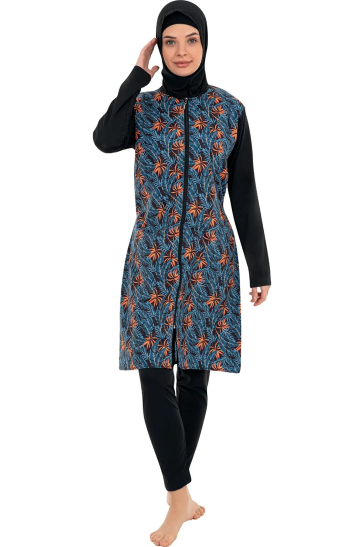 

Muslim Burkinis Zippered Color oply cloed Quick Dry Swimwear Modest Summer Clothing Hijab Sport Swimsuit