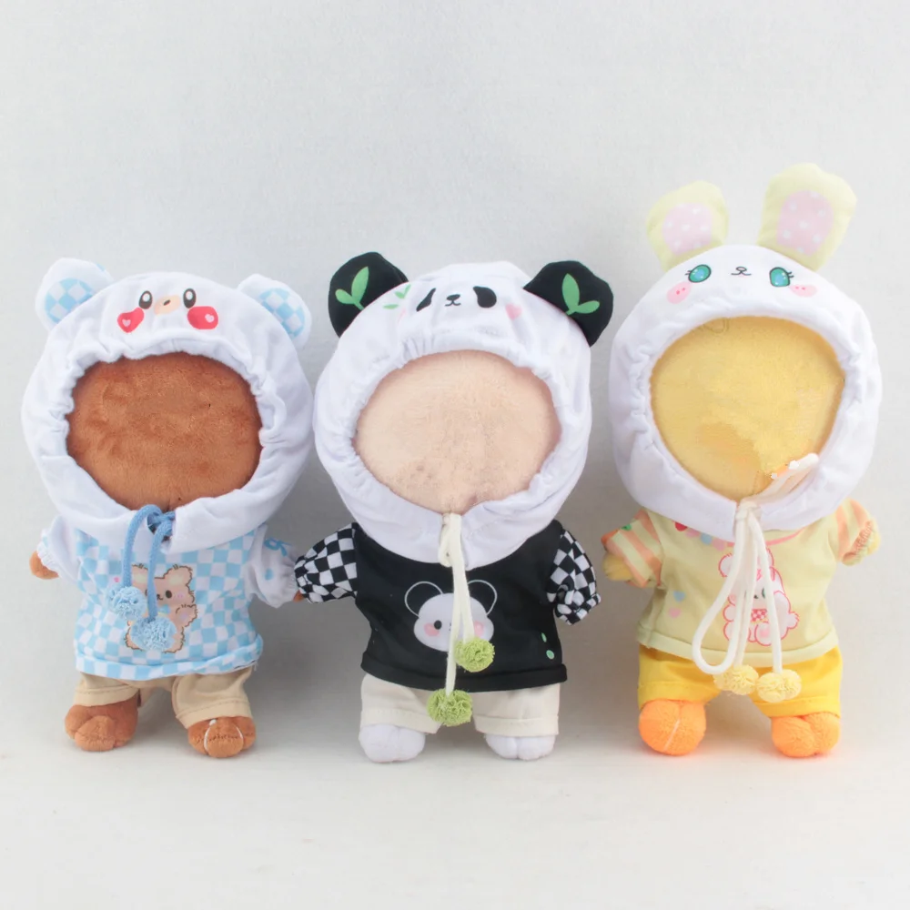 

20cm Plush Doll Suit Candy Color Panda Hoodies Doll Accessories Birthday Present Replaceable Clothes Toy Gift Star Idol Doll