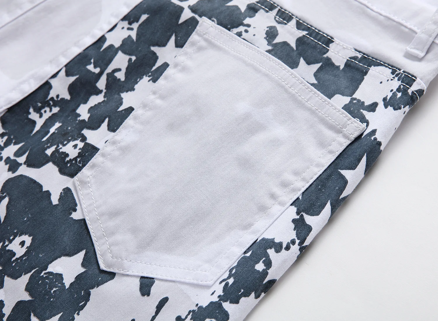 Mens Jeans White American Flag Printed High Elasticity Slim Fit Casual Five-pointed Star Red Stripe Plus Size Trousers for Men