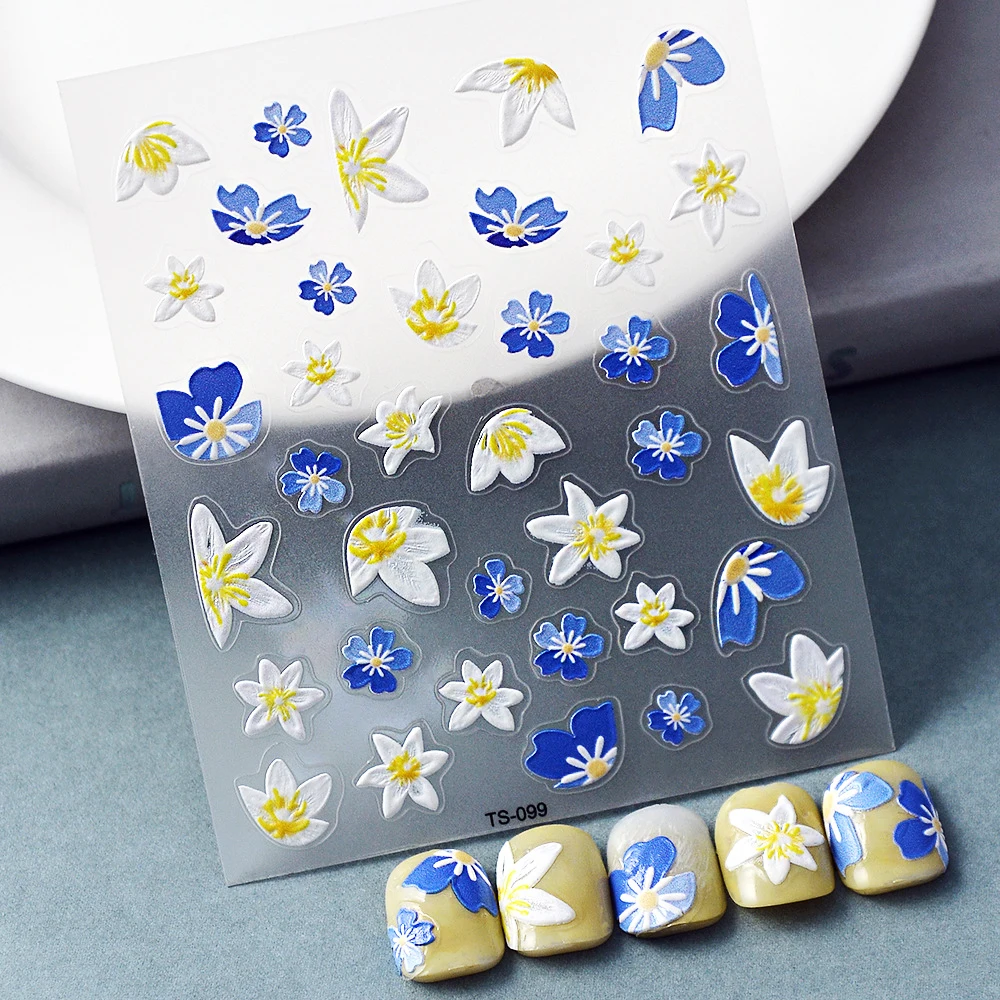 

Синие белые цветы в форме бабочки 5D мягкие рельефные декоративные наклейки для дизайна ногтей 3D Самоклеящиеся наклейки для сотового телефона для женщин